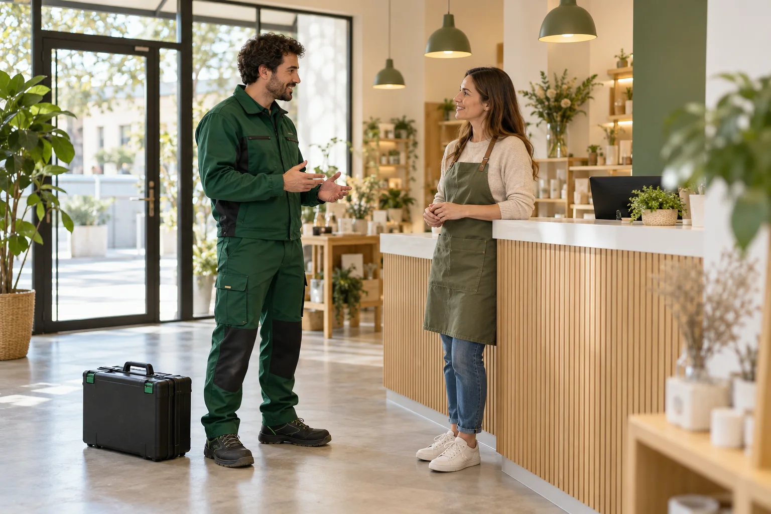 Profesional con uniforme verde: comunidades y locales