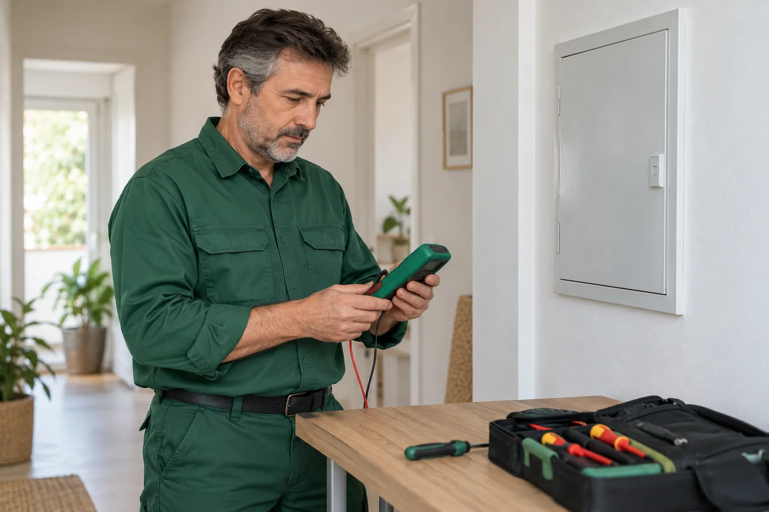 Profesional con uniforme verde: localización de fallos